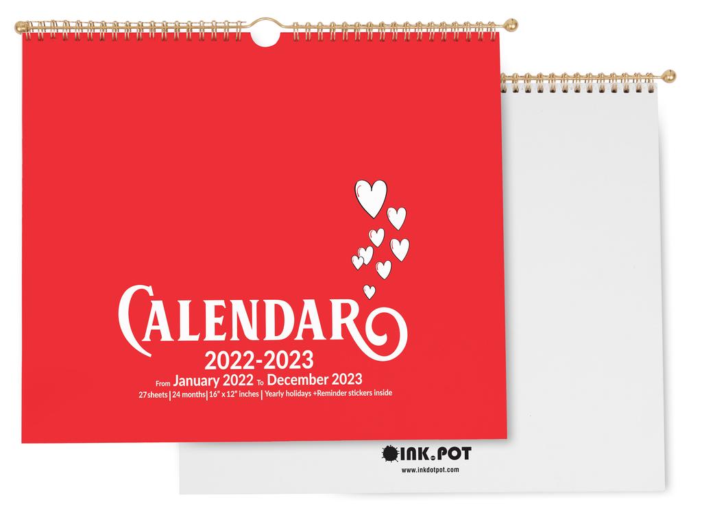 Inkdotpot 13"x11" Wall Calendar -Runs Until December 2023 Hanging Spiral Bound Monthly Calendar 2022-2023 for Home or Office