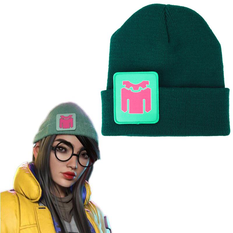 

Game Killjoy Cosplay Costume Hat Wool Knitted Winter Warm Green Beanie Cap Unisex Prop Accessories Gifts Hat &glasse зелений