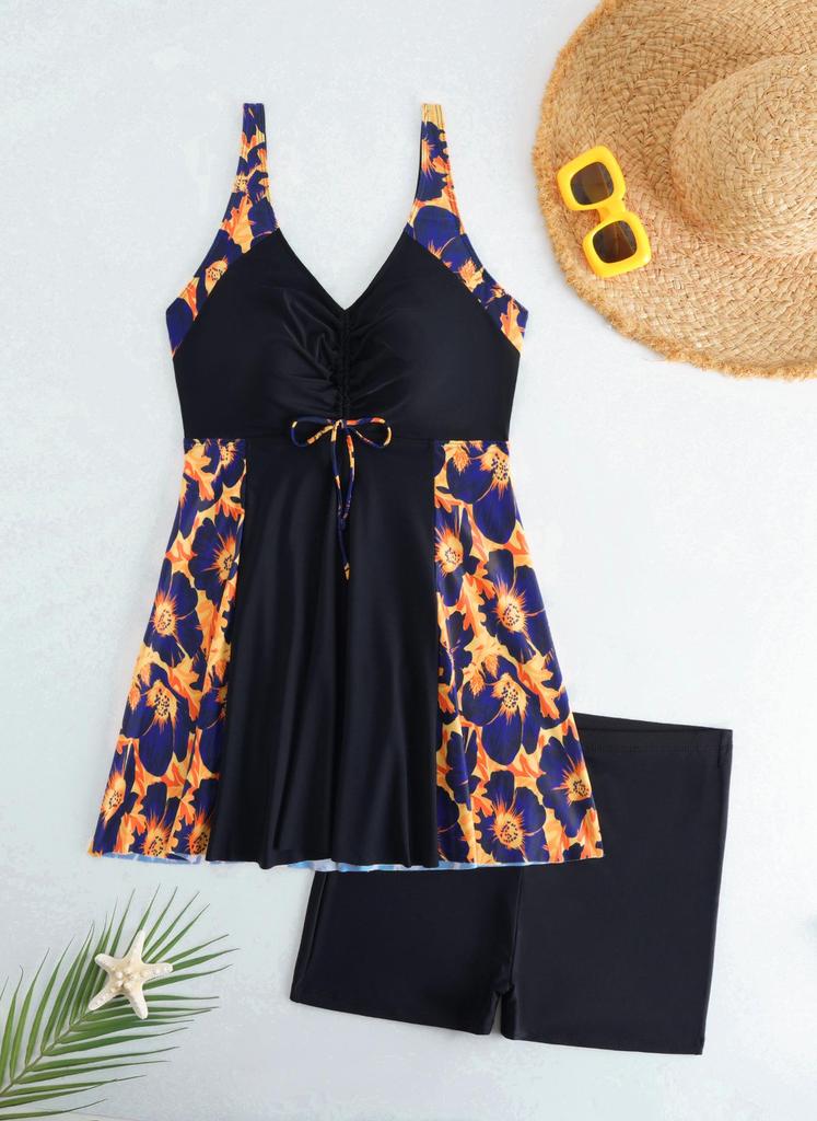 2026 Tankini Set Stampato Stiloso Taglie Forti Stile Europeo e Americano con Pantaloncini