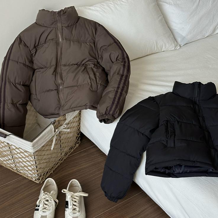 Down Jacket Women Coat Fashion American Streetwear Stripe Style Duck Down Feather Female Winter Short Outwear Cotton Jacket