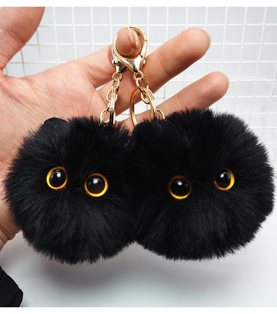 Looking Pompom Flauschiger Plüsch Schlüsselanhänger Schlüsselanhänger Weiße Katze Niedlich Flexibel Detailliertes Fell