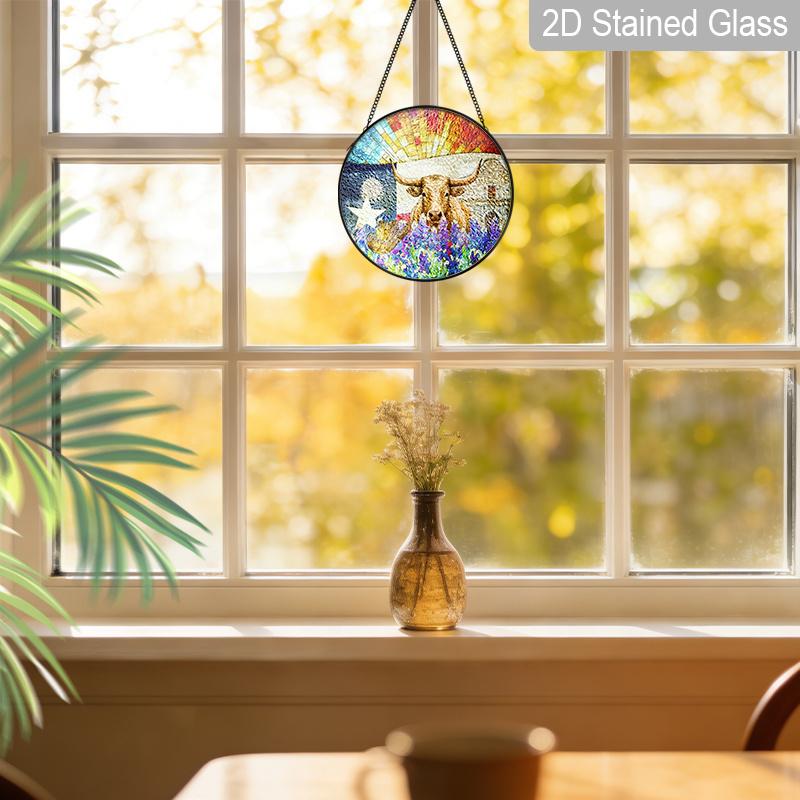 2D flacher Buntglas-Christgeschenk-Fensterdekoration, 6,3/7,87 Zoll Yak Religiöse farbige Glasplatte mit Kette, Charmante christliche Sonnenfänger