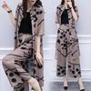 Plus Size Summer Slimming Set Loose-fit Long Sleeve Top Bottoms 2-piece Set Fashionable