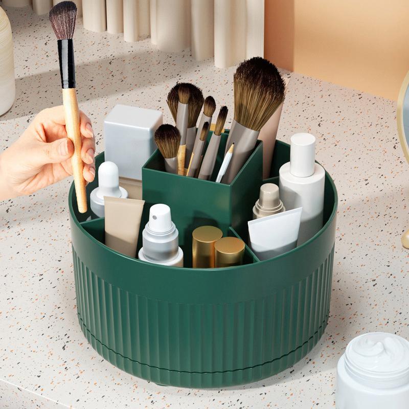 

360 Rotating Makeup Desktop Cosmetic Storage Box Organizer Large Capacity For Bathroom Portable Lipstick Makeup Brush Pen Holder зелёный