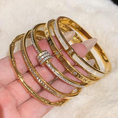 Bracciale Ovale in Oro 18k con Diamante Stella Completo, Bracciale in Acciaio Titanio Inossidabile per Uomo e Donna