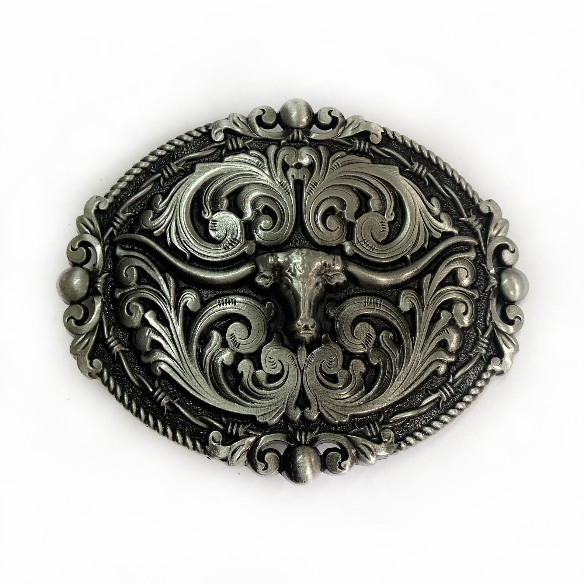 3D Western Cowboy Oval Belt Buckle – Punk Fashion Alloy Youth Accessory