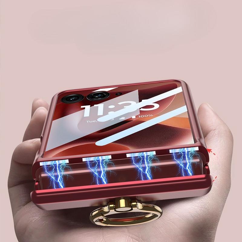 Razr60Ultra Mobile Phone Case Ring Holder Razr60Ultra Folding Screen Case Magnetic Solid Color