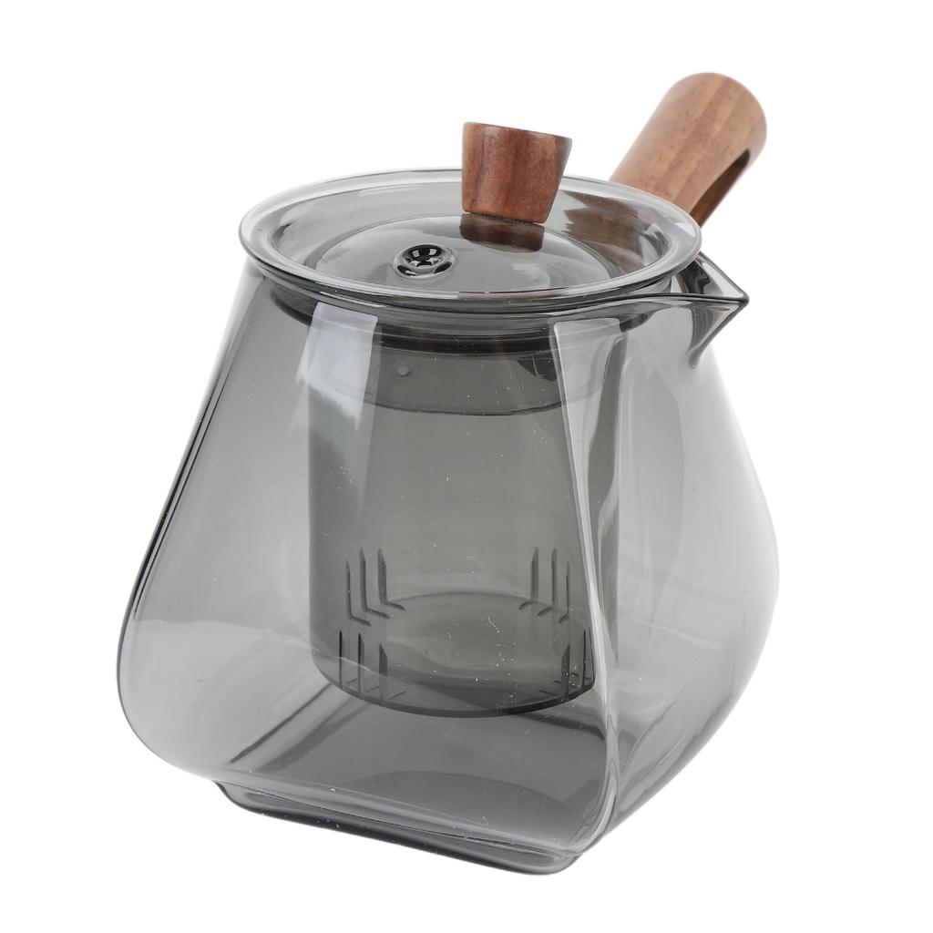 Teekanne zur Wasserabtrennung 500 ml Glas-Teezubereitungskessel mit Holzseitengriff Herausnehmbarer Siebeinsatz für elektrisch-keramische