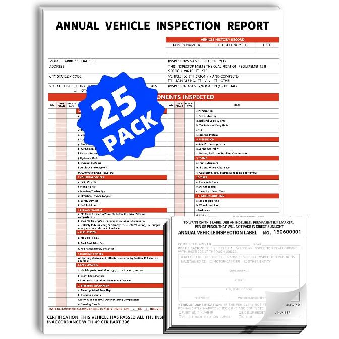 Форма и наклейка годового отчета о техосмотре транспортного средства, 25 шт. 3-слойные формы годового техосмотра, 2-слойная годовая самоклеящаяся виниловая наклейка