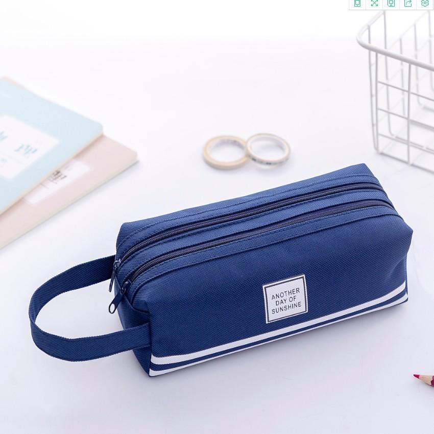 New Creative Double-layer Large-capacity Handheld Pencil Case, Simple Oxford Cloth Double Zipper Pencil Case, Stationery Bag, Stationery Box.