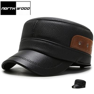 PU-Leder Flache Schirmmützen für Herren Herbst Winter Outdoor Warme Baseballkappe Solide PU Kunstleder Herren Truckerhüte