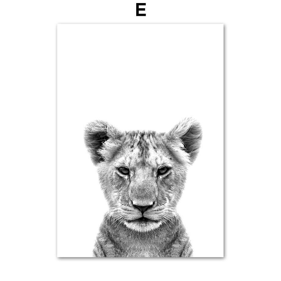 Pôster de animal preto e branco, tigre, leão, girafa, chita, elefante, lobo, zebra, berçário, arte de parede, impressão, pintura em tela, decoração de quarto infantil