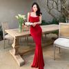 Royal sister temperament shows figure, retro red suspender dress is beautiful and unique, waist halter, hip wrap, fishtail skirt summer