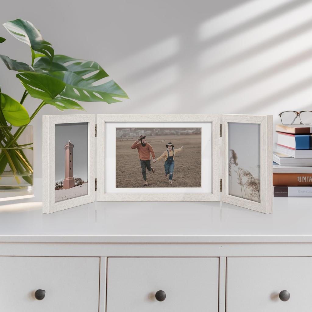 Afuly Fotoram Postkort 2L Storlek Fotoram Snygg Vägghängning Enkel Vit Vikbar Design Fotoram Bröllopspresent Födelsedag Jubileumspresent