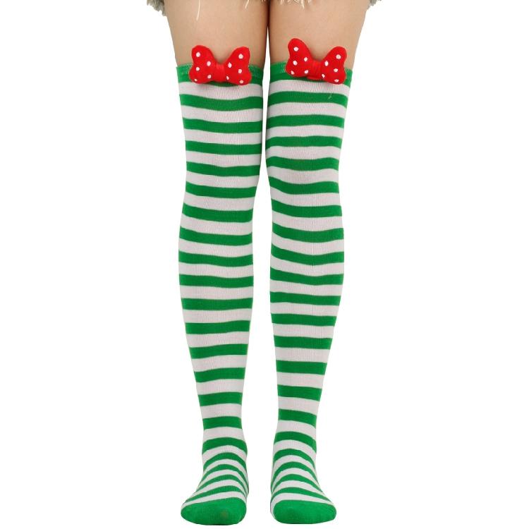 Holiday Lovely 3D Bowknot Striped Over Knee Thigh High Socks for Woman Clothing