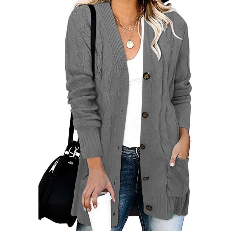 Women Solid Color Knit Cardigan Breasted Single Sweater Jacket Coat Casual