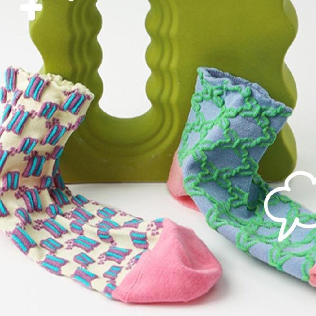 Women s Vivid Pastel Short-Sleeved Fashion Socks 3-Piece Set 3 types of pastels