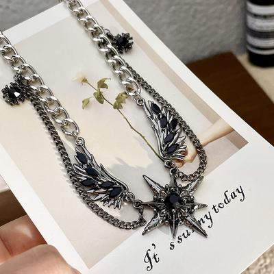 New Black Wings Starry Necklace Punk Style Sweet Cool Spicy Girl Neck Chain Gothic Dark Niche Clavicle Chain
