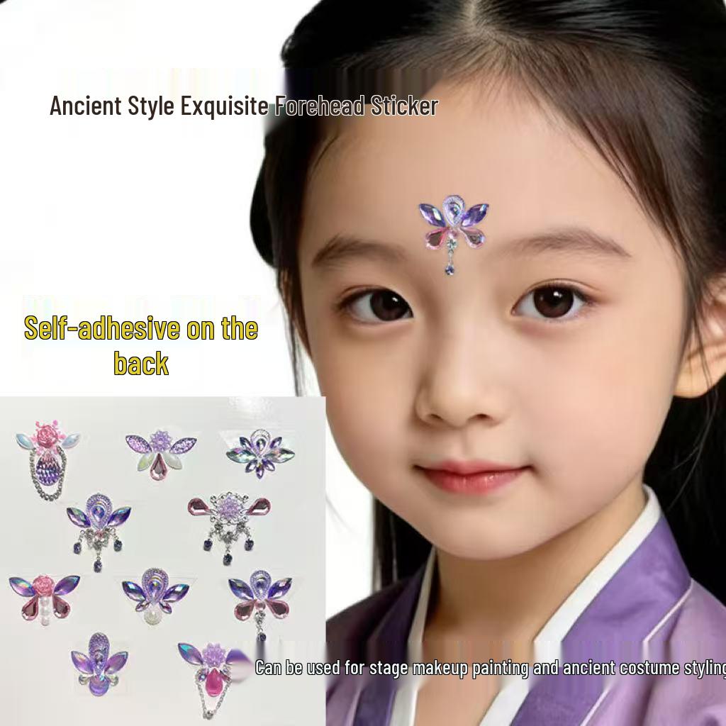 Princess Makeup Tassel Stickers – Kids' Ancient Costume Eyebrow Decorations for Stage Performances