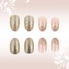 24 Pcs Sweet Flowers False Nail Fashion Artificial Nail Glittering Full Cover Stick on Nail Short Oval Press On Nail
