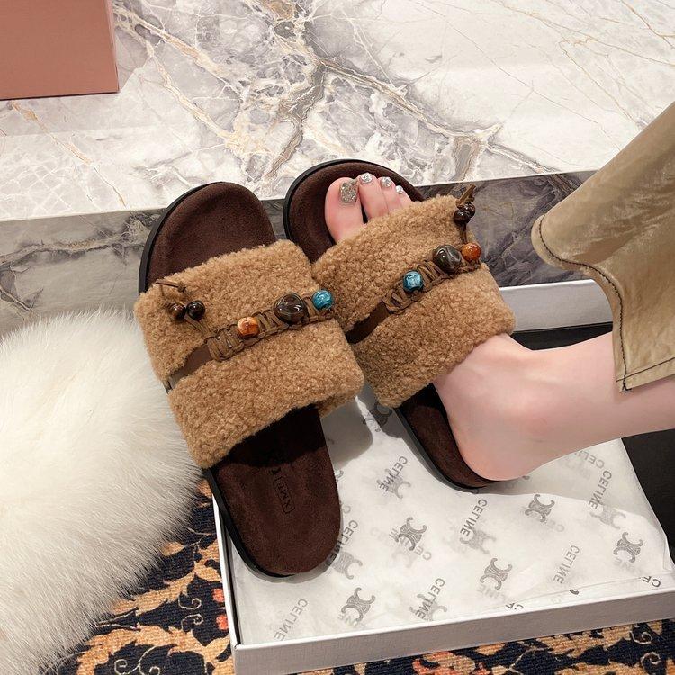 2025 New Tassel Woven Beaded Thick-bottomed Open-toed Slippers Women's Fashion Wear Cross-strapped Sandals