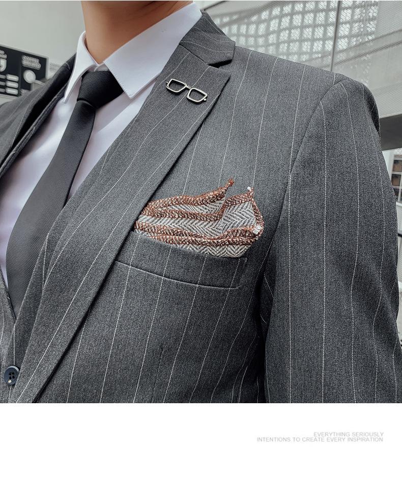 Men's 2020 Slim Fit Striped Three-Piece Suit - Korean Style, Plus Size, Formal Wedding & Banquet Attire
