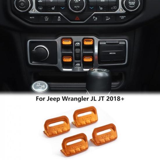 4Pcs Metal Window Lift Switch Knob Button Cover Trim For Jeep Wrangler JL JT 18+