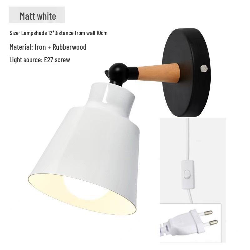 Nordische Massivholz-Wandleuchte - Schlafzimmer, Flur, Treppenlicht mit Steckschalter