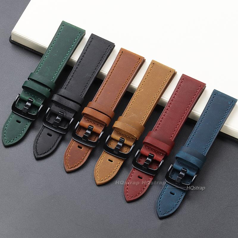 Leather Watch Strap 18mm 20mm 22mm 24mm Universal Cowhide Watch Belt Vintage Black Blue Brown Watchband Women Men Accessories