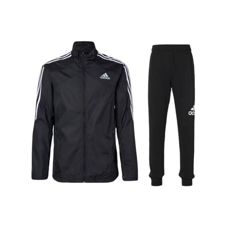 

Adidas Тренировочные флисовые теплые трикотажные брюки с воротником-стойкой и длинным рукавом, повседневный спортивный костюм унисекс, черный GM1410+AB6527 S