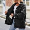 Women's Fashionable Versatile Classic Retro Solid Color Lapel Long Sleeved Pocket Loose Denim Jacket