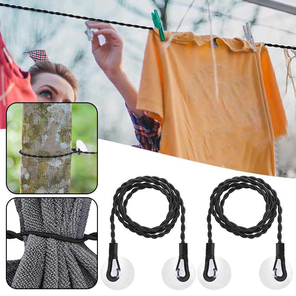 Camping Clothing Clothesline Powerful Suction Cup Stretch Clothes Line With Hooks Easy Installation Laundry Rack For Bathroom
