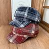 Autumn and Winter Atmosphere Plaid Star Newsboy Octagonal Hat Women's Polished Retro Beret Trendy Warm Hats Wholesale
