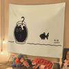 Cartoon Black Kitten Wall Tapestry for Bedroom Decor Unique Cat Theme Decorative Wall Hanging Art for Living Room Bedroom