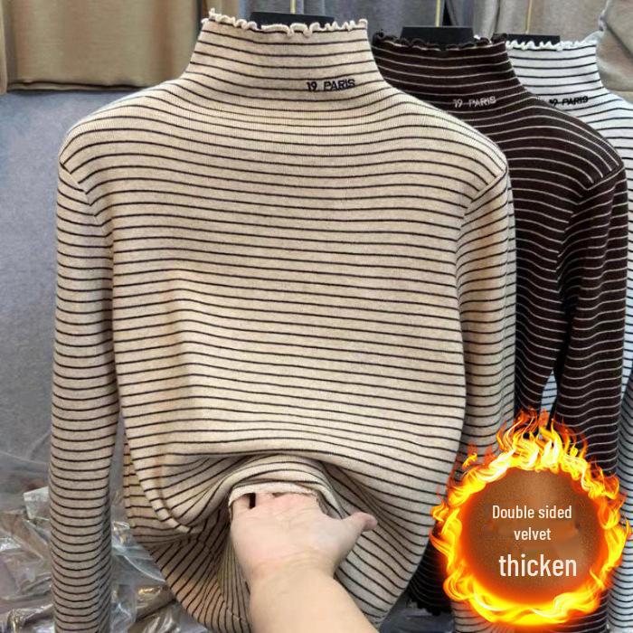 

Женская полосатая бархатная водолазка — теплая, с длинными рукавами, двухсторонняя рубашка для осени/зимы 2024 г. 3XL абрикосовый
