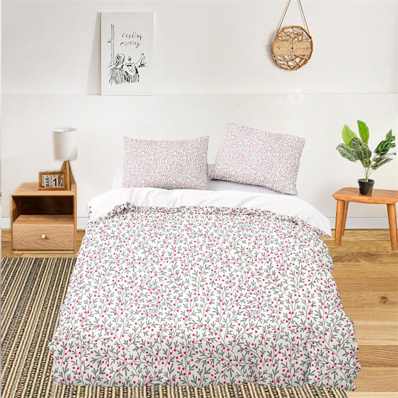 Fresh Botanical Floral Bedding Set Queen Size For Kids Adults Farmhouse Style Leaves Flower Branch Duvet Cover Pillowcases Decor