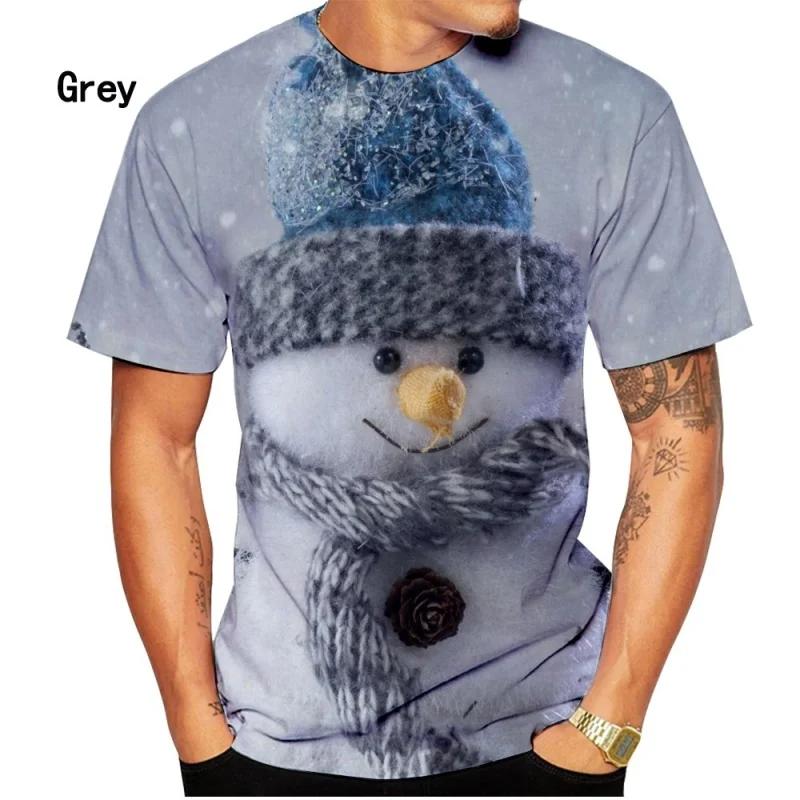 2025 New Fashion Men's T-shirt Christmas Snowman 3D-printed Casual Short Sleeve T-shirt