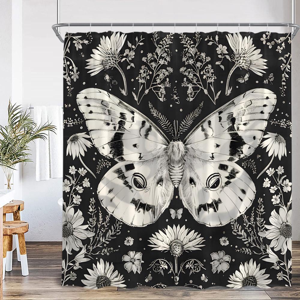 Psychedelic Butterfly Vintage Mushroom Shower Curtain Dragonfly Boho Bathroom Decoration Polyester Fabric Bath Curtain with Hook