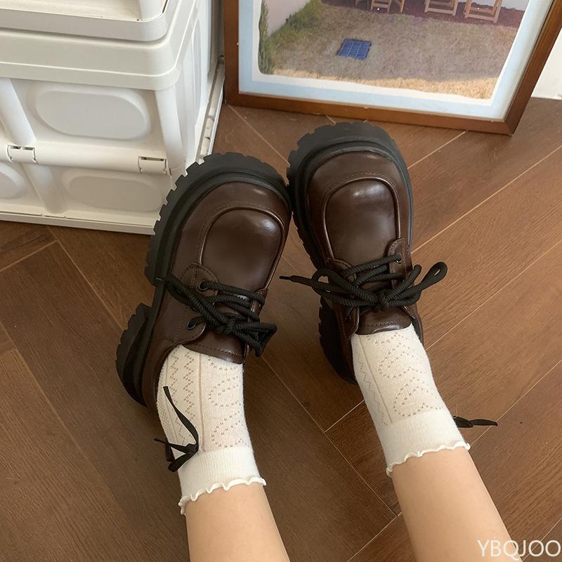 Neue Schnür-Loafer mit dicker Sohle Retro Damen Leder Einzelschuh Mary Jane Ballerinas Schuh Damen Luxus Designer Schuhe Zapatillas