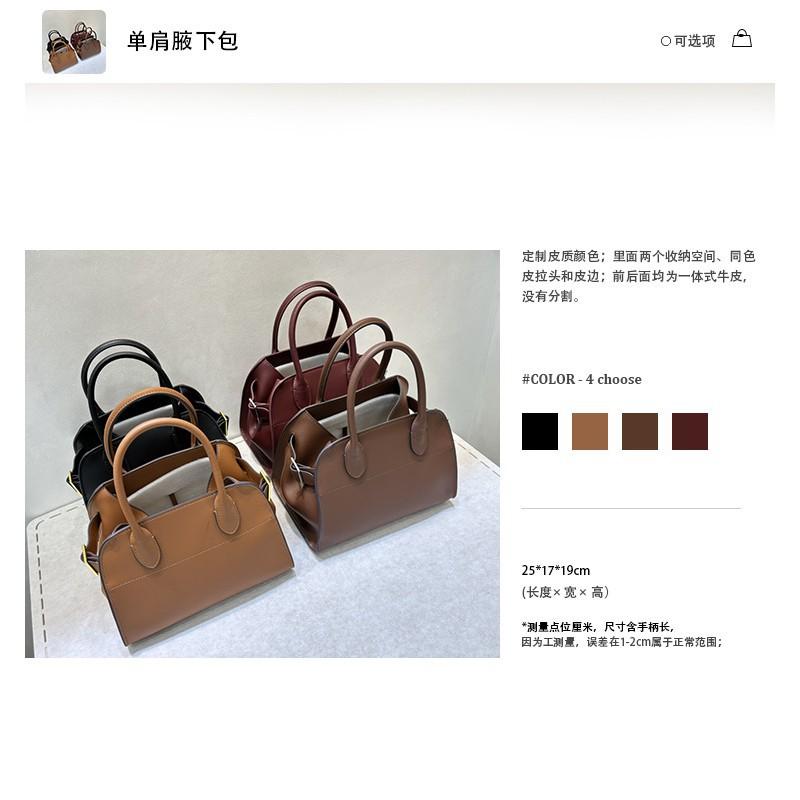 Niche Retro Premium Tote Bag Dong Jie Bai He Same Model Genuine Leather Large-capacity Commuter Portable Single-shoulder