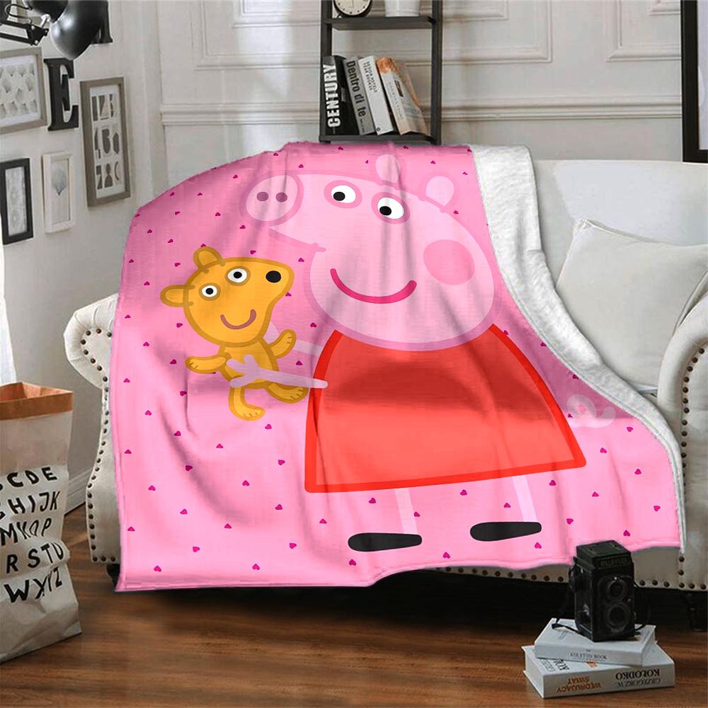 1Pc Peppa Pig Ice Cream Party Blanket For Couch Bed Plush Cozy Fuzzy Blanket Super Soft Warm Blankets For Fall And Winter 0918106