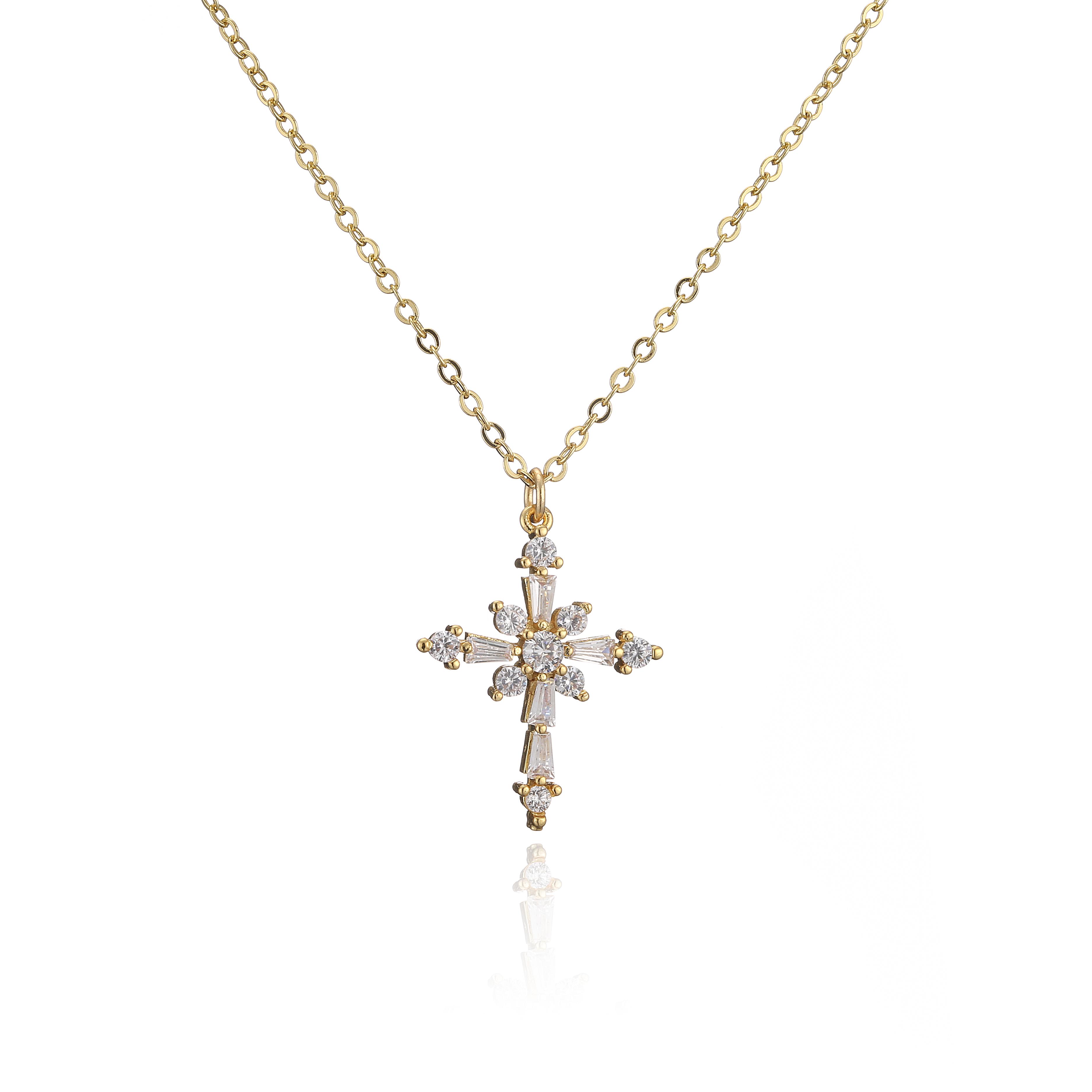 HECHENG,Zircon Cross Pendant Necklace,For Women Star Cross Charm Zircon,Rainestone Vintage Accessroies