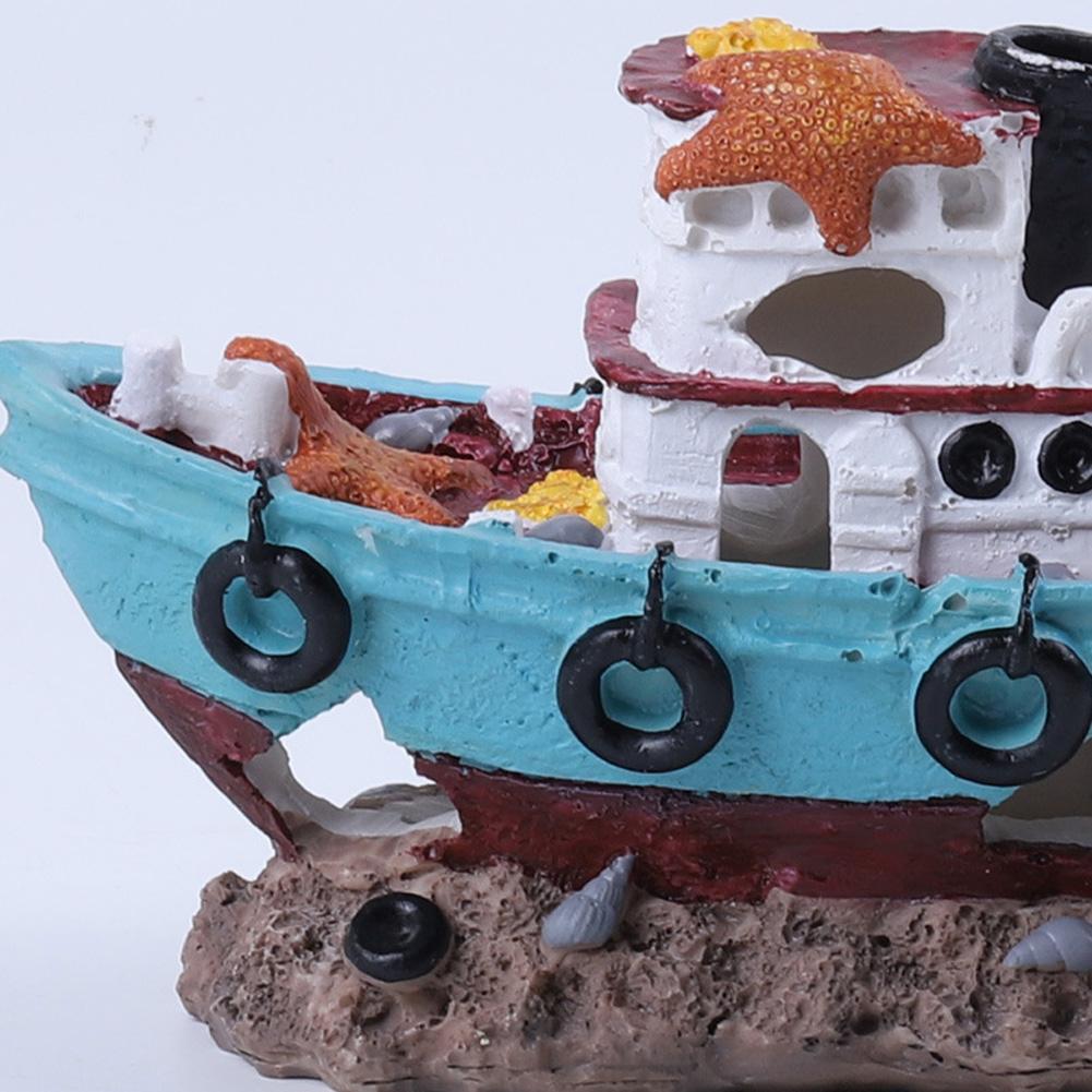 Resin Fish Tank Boat Ornaments Home Aquarium Resin Decoration, Landscaping Glass Fish Tank Boat Bus Ornaments, Artificial Decor