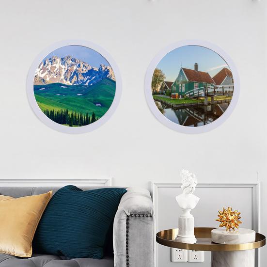 Wall Mount Round Photo Frame Rustic Wooden Picture Art Painting Display Frame Indoor Home Office Bedroom Wall Hanging Decoration
