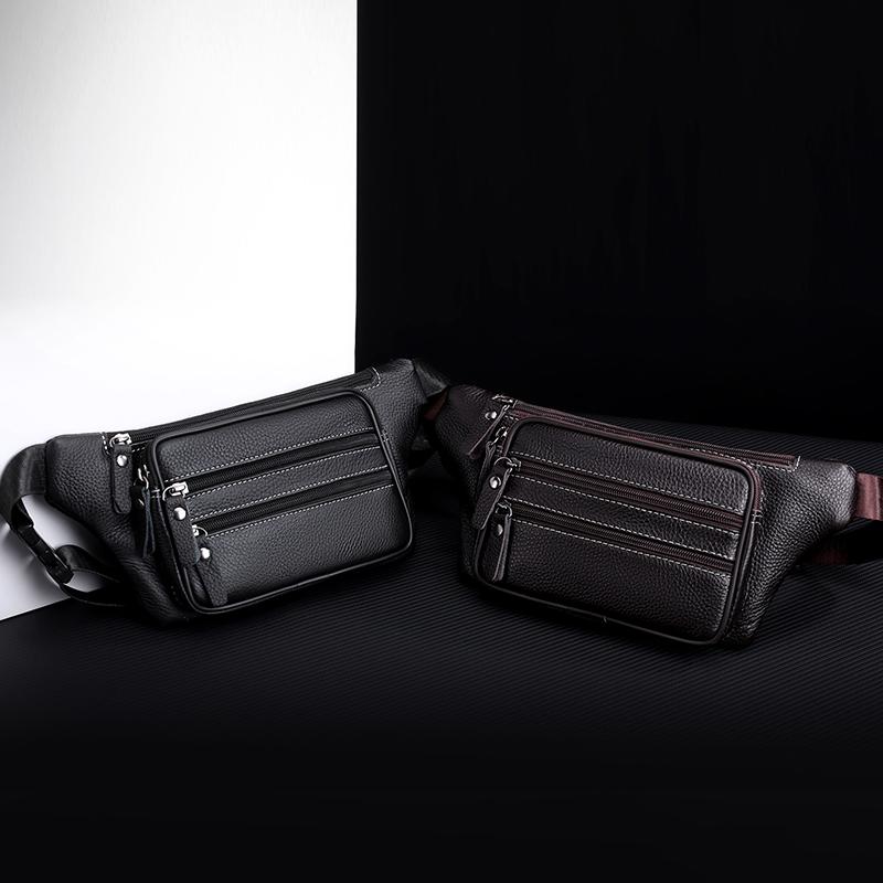 Crossbody Bag Men's Multi-Layer PU Shoulder Bag Business Chest Bag Commuter Waist Bag