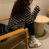 Women's Japanese Style Striped Long Sleeve Base Layer T-Shirt - Slimming, Brushed, Loose Fit for Spring, Autumn, Winter