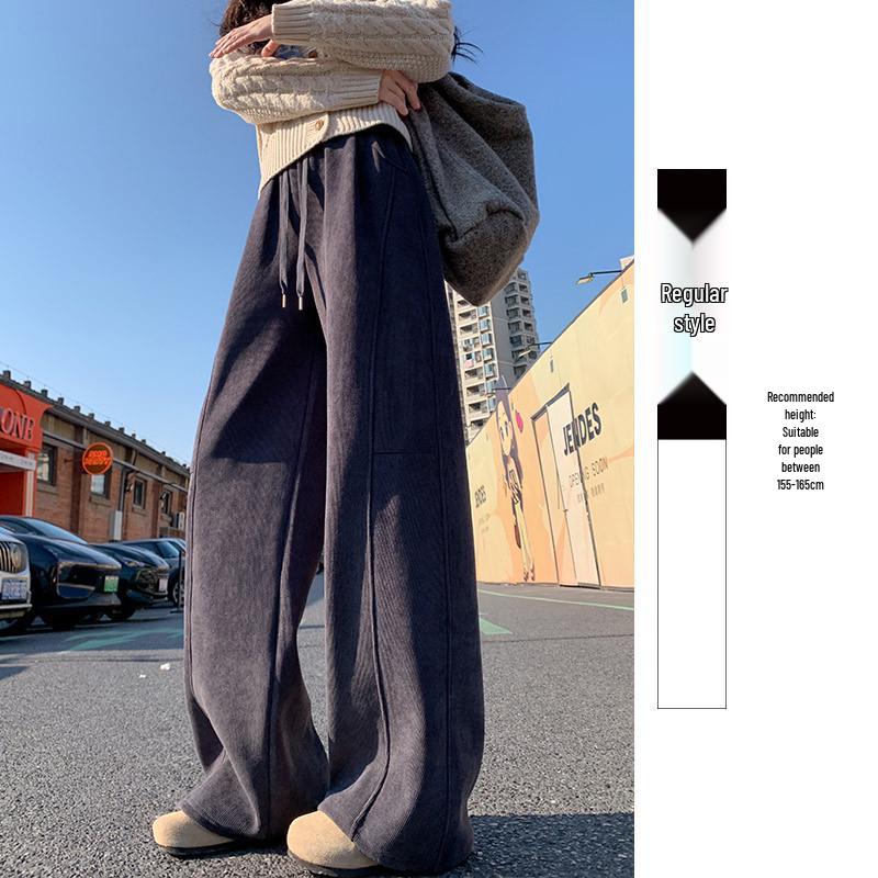 

Coffee Corduroy Wide-Leg High-Waisted Pants for Women - Slimming, Casual, Petite/Plus, Velvet Warmth, Spring 2026 Style M (95-110 kg)