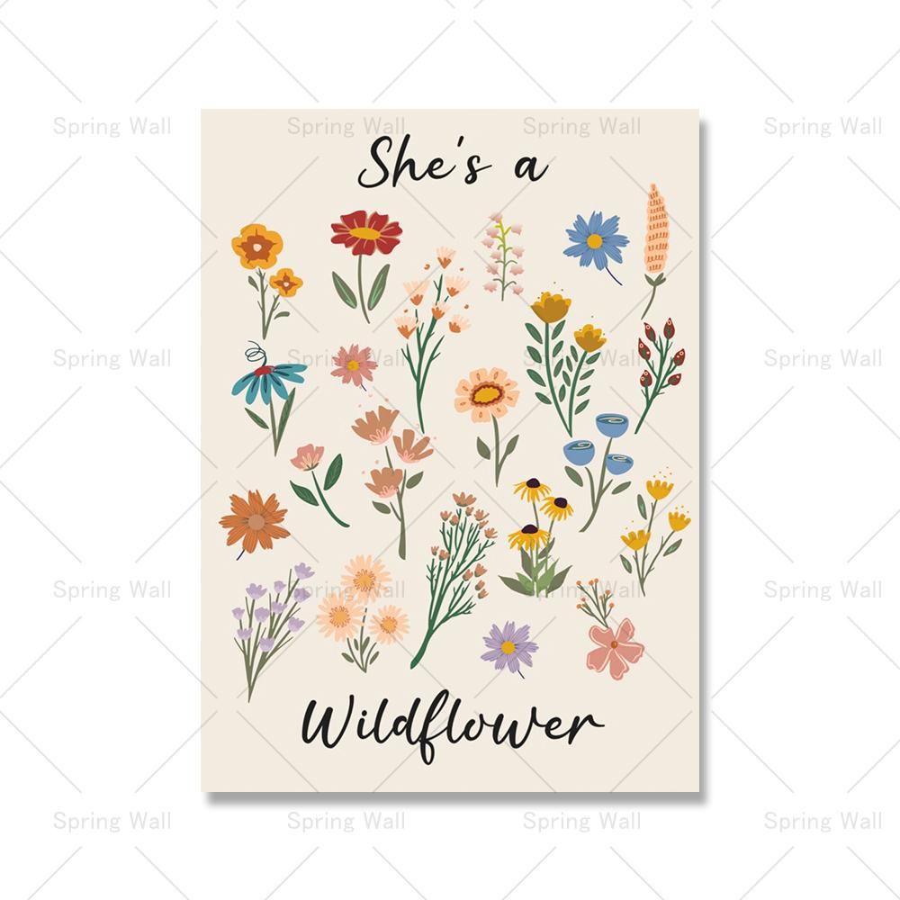 

Красочные цветочные настенные рисунки «Она полевой цветок», печатные плакаты, детская акварель, холст, живопись, настенные панно для декора комнаты для девочек 21x30cm No Framed