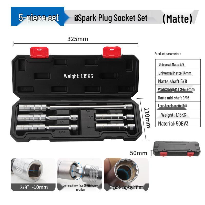 Universelles 5-teiliges Zündkerzensteckschlüssel-Set - 14MM Metrisch, 5/8" Zoll, 9/16" Verlängertes Werkzeug für die Autoreparatur