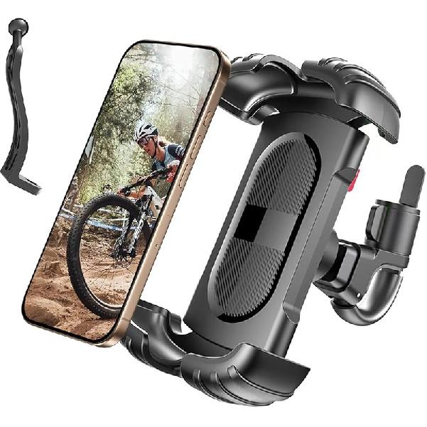 Bike Motorcycle Phone Holder With 2 Clamps, [New Generation] Bicycle Cell Phone Mount Better Suited For Flat Handlebars & Bicycle Stems, Electric